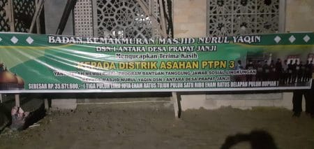 Panitia Pembangunan Masjid Nurul Yaqin Prapat Janji Ucapkan Terima Kasih Ke PTPN III
