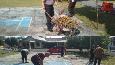 Sambut HUT Bhayangkara ke-77, Polsek Siak Hulu Gelar Gotong-royong