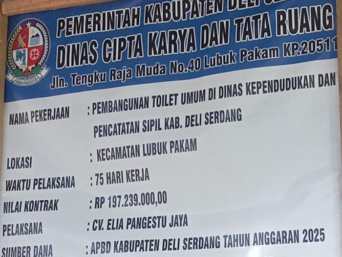 Pembangunan Toilet Umum Disdukcapil Deli Serdang Diduga Mark Up
