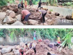 Bhabinkamtibmas Polres Sibolga Bersama Warga Bersihkan Sungai Aek Doras