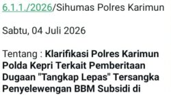 Polres Karimun Klarifikasi Pemberitaan ‘Dugaan Tangkap Lepas Tersangka Penyelewengan BBM Subsidi di Kundur’