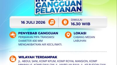 Tirtanadi Umumkan Perbaikan Pipa Bocor di Medan Labuhan