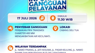 Tirtanadi Umumkan Pengerjaan Pipa Bocor di Cabang Delitua
